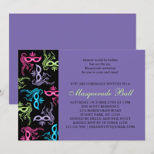 Invitation de partie de mascarade (Devant / Derrière)