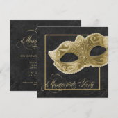 Invitation de partie de mascarade - noir et or (Devant / Derrière)