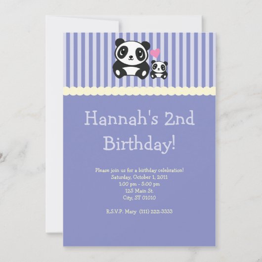 Invitation de partie de panda - pourpre (Devant)