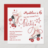 Invitation de partie de patin de rouleau - rouge (Devant / Derrière)