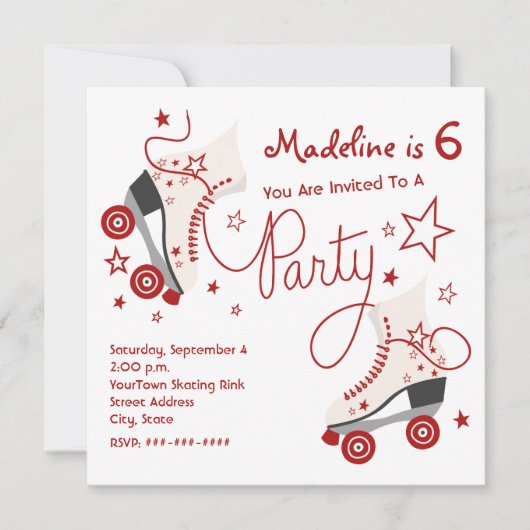 Invitation de partie de patin de rouleau - rouge (Devant)