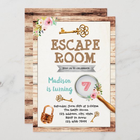 Invitation de partie de pièce d'évasion de fille (Devant / Derrière)