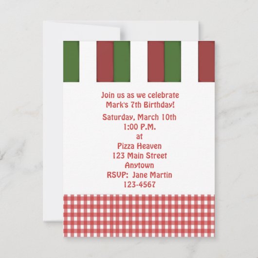 Invitation de partie de pizza (Dos)