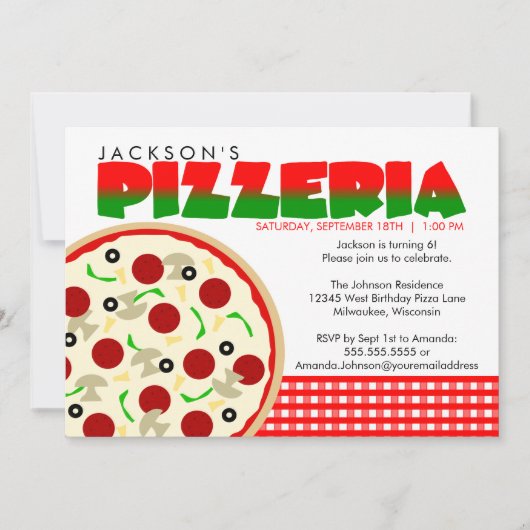 Invitation de partie de pizza de pizzeria (Devant)
