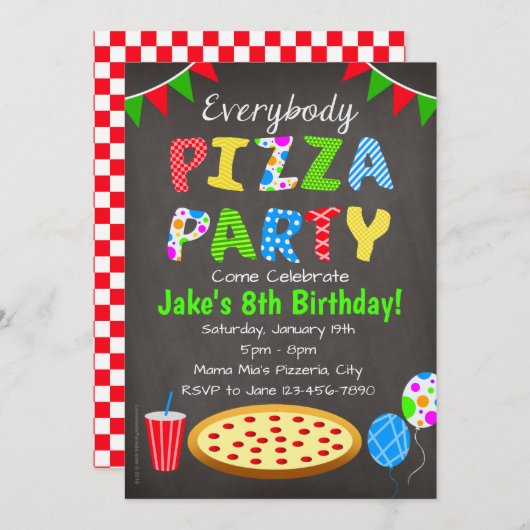 Invitation de partie de pizza de tableau (Devant / Derrière)