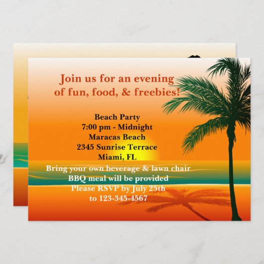 Invitation de partie de plage (Devant / Derrière)