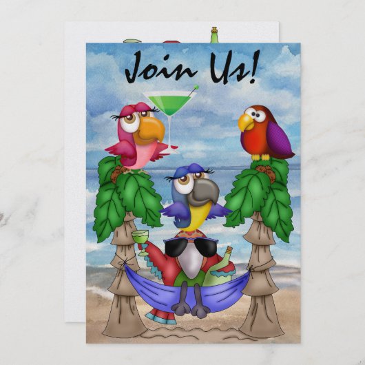 Invitation de partie de plage de perroquet - SRF (Devant / Derrière)