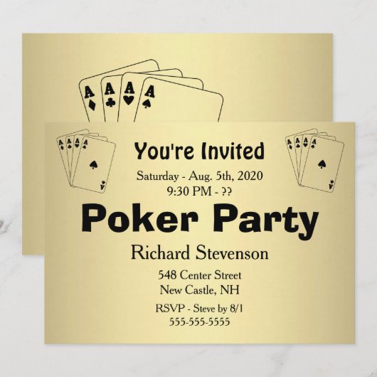 Invitation de partie de poker de texte personnalis (Devant / Derrière)