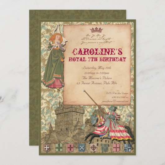 Invitation de partie de princesse et de chevalier (Devant / Derrière)