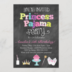 Invitation de partie de princesse pyjama de
