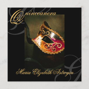 Invitation de partie de Quinceanera d'or de masque