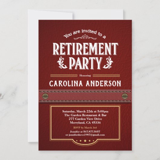 Invitation de partie de retraite. Cuir chic de (Devant)