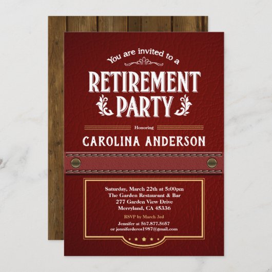 Invitation de partie de retraite. Cuir chic de (Devant / Derrière)