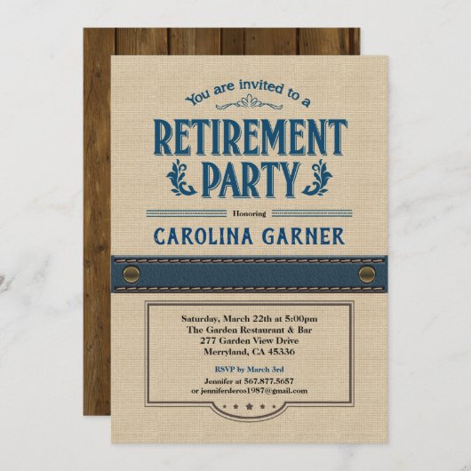 Invitation de partie de retraite. Toile chique de (Devant / Derrière)