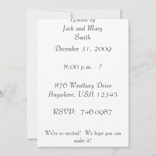 Invitation de partie de réveillon de la Saint (Dos)