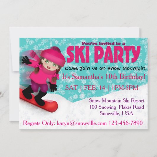 Invitation de partie de ski de filles (Devant)