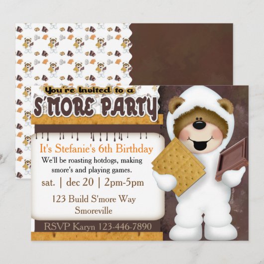 Invitation de partie de S'more d'enfants (Devant / Derrière)