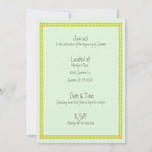 Invitation de partie de solstice d'été (Dos)