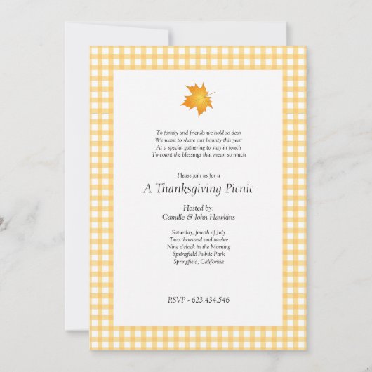 Invitation de partie de thanksgiving de (Devant)