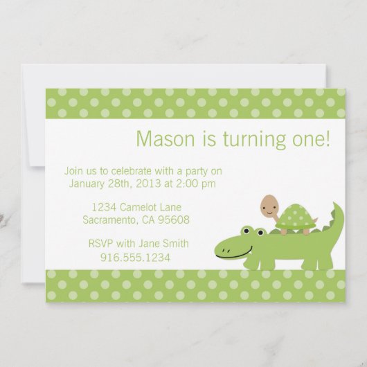 Invitation de partie de tortue et d'alligator (Devant)
