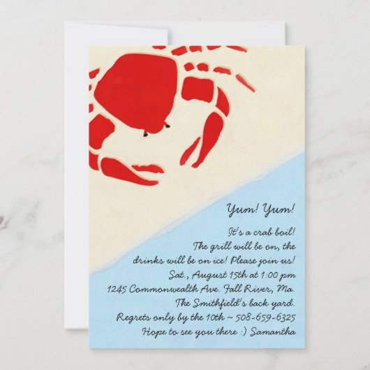 Invitation de partie d'ébullition de crabe (Dos)