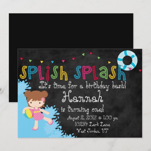 Invitation de partie d'éclaboussure de Splish (Devant / Derrière)