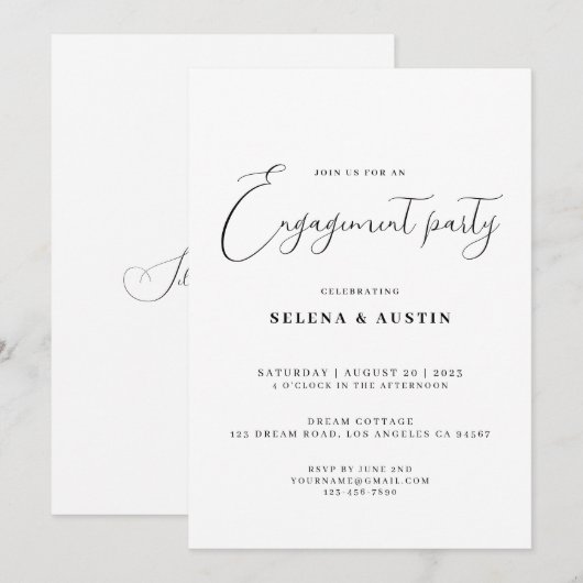 Invitation de partie d'engagement Handscript minim (Devant / Derrière)