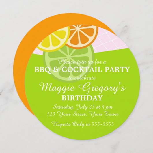 Invitation de partie d'été d'agrume (Devant / Derrière)