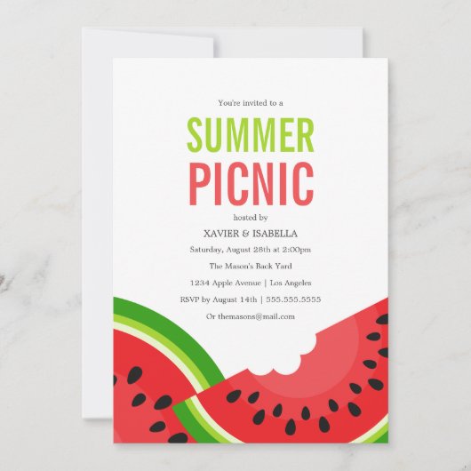 Invitation de partie d'été de la pastèque | (Devant)