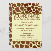Invitation de partie d'impression de girafe (Devant / Derrière)