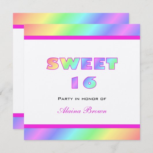 Invitation de partie du bonbon 16 à arc-en-ciel (Devant / Derrière)