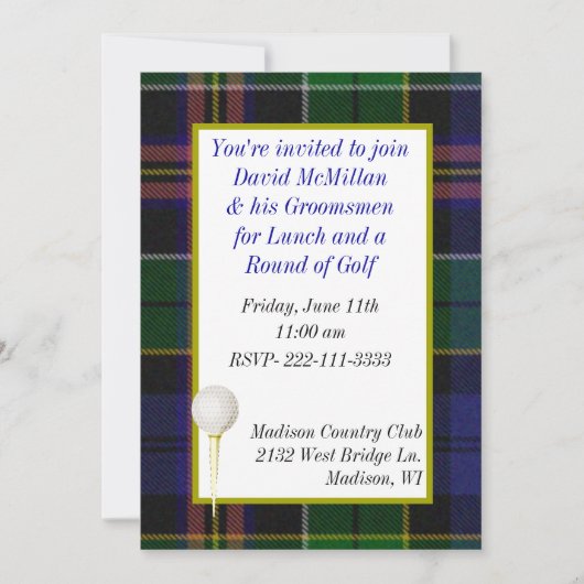 Invitation de partie du golf du marié (Devant)