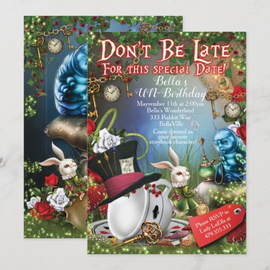 Invitation de partie du pays des merveilles (Devant / Derrière)