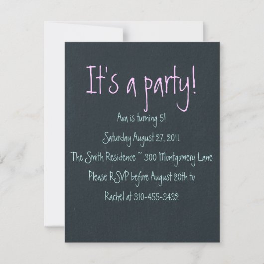 Invitation de partie personnalisable "Chalk Board" (Devant)