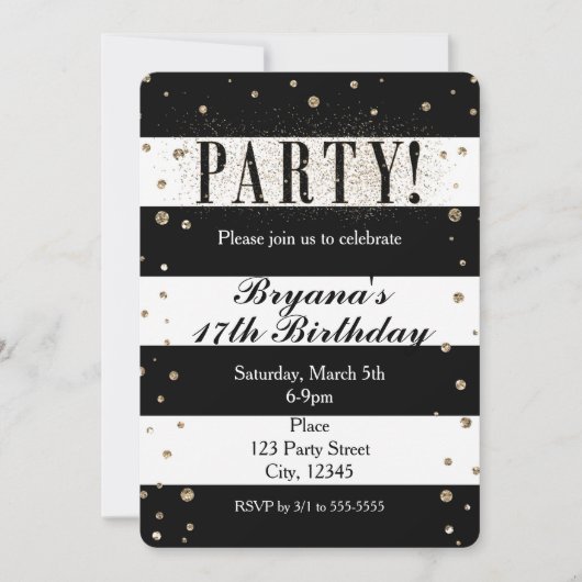 Invitation de PARTIÈRE à paillettes fausses rayées (Devant)
