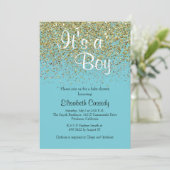 Invitation de Parties scintillant Baby shower bleu (Debout devant)