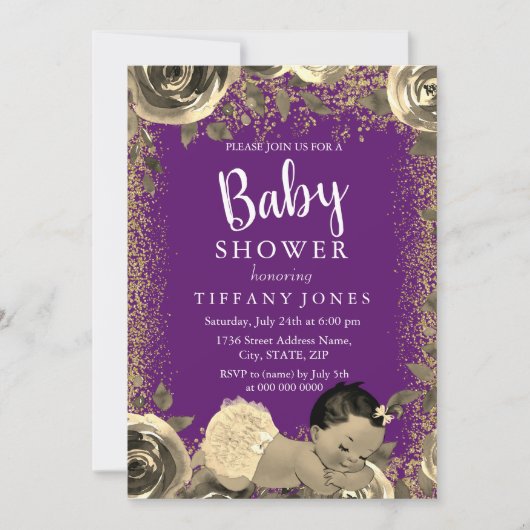 Invitation de Parties scintillant Baby shower Purp (Devant)