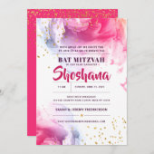 Invitation de Parties scintillant bat mitzvah aqua (Devant / Derrière)