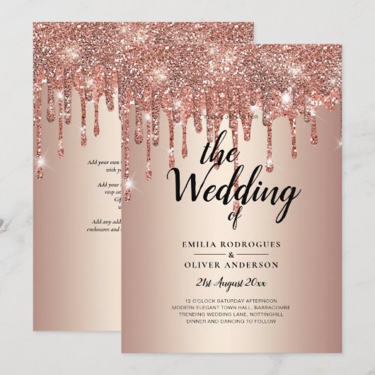 Invitation de Parties scintillant de Rose de budge (Devant / Derrière)