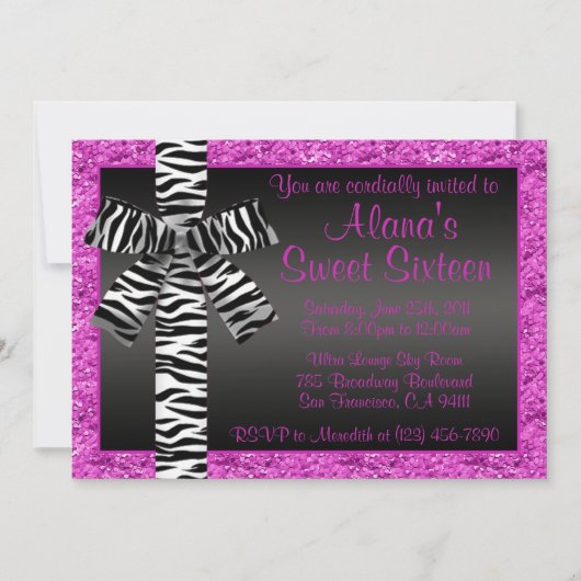 Invitation de Parties scintillant rose avec bow d' (Devant)