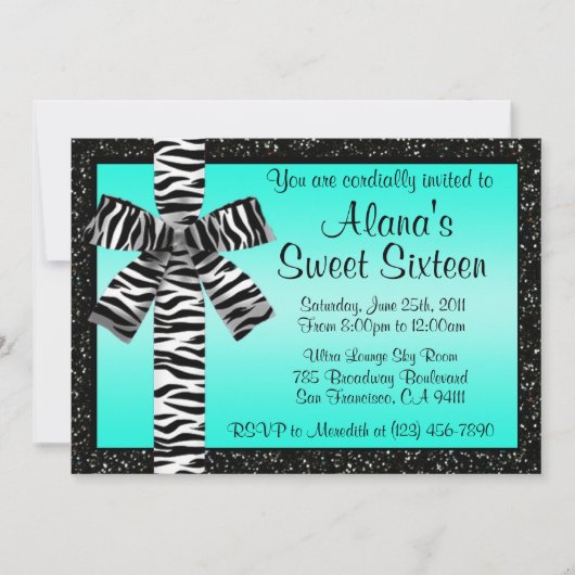 Invitation de Parties scintillant turquoise avec b (Devant)