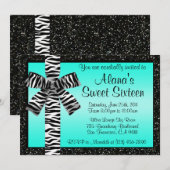 Invitation de Parties scintillant turquoise avec b (Devant / Derrière)