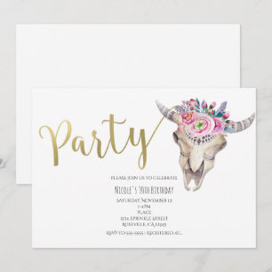 Invitation de PARTY Bohème Crâne de Vache Floral O
