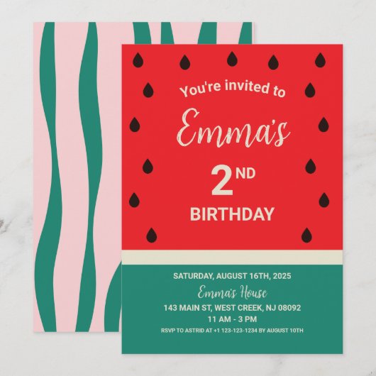 Invitation de pastèque fraîche (Devant / Derrière)