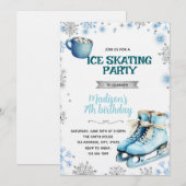 Invitation de patinage bleu et argent d'hiver (Devant / Derrière)