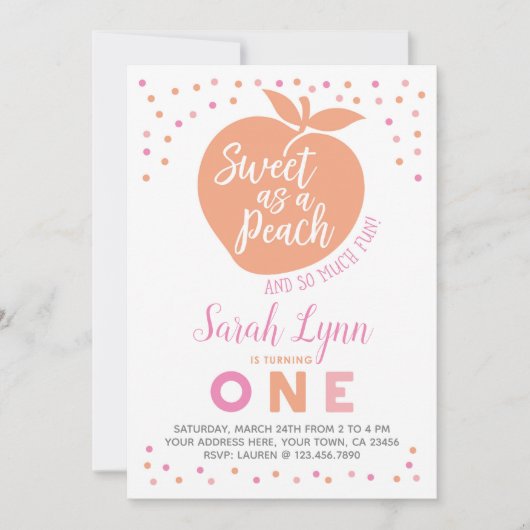 Invitation de Peach First Birthday (Devant)