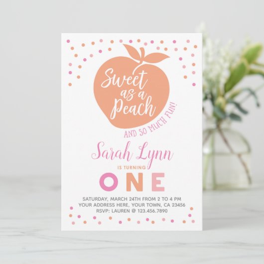 Invitation de Peach First Birthday (Debout devant)