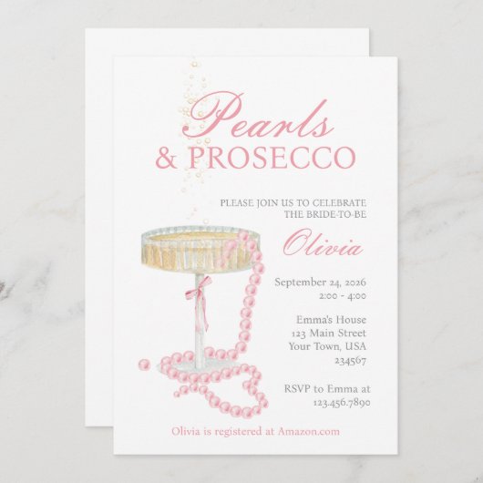Invitation de Pearls et Prosecco (Devant / Derrière)