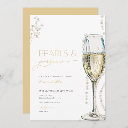 Invitation de Pearls et Prosecco (Devant / Derrière)