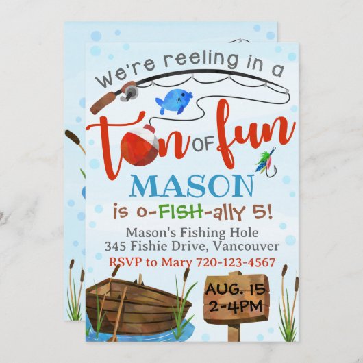 Invitation de pêche Garçon fête d'anniversaire Inv (Devant / Derrière)